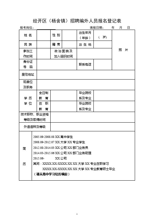 经开区(杨舍镇)招聘编外人员报名登记表