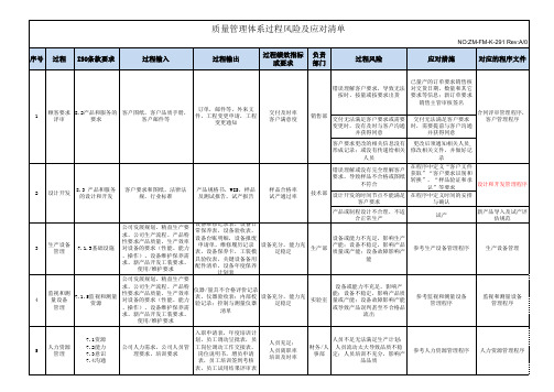 过程风险识别及应对清单