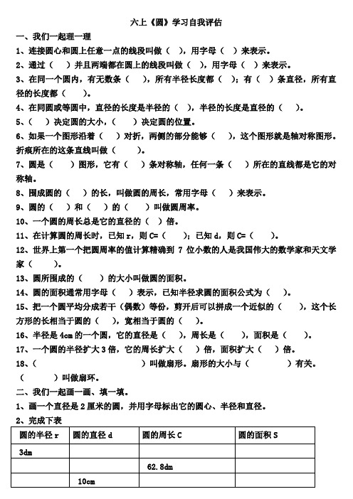 六上《圆》学习自我评估