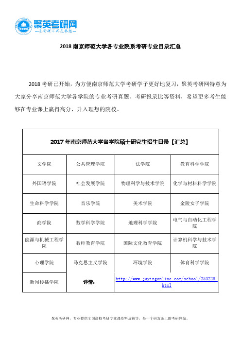 2018南京师范大学各专业院系考研专业目录汇总