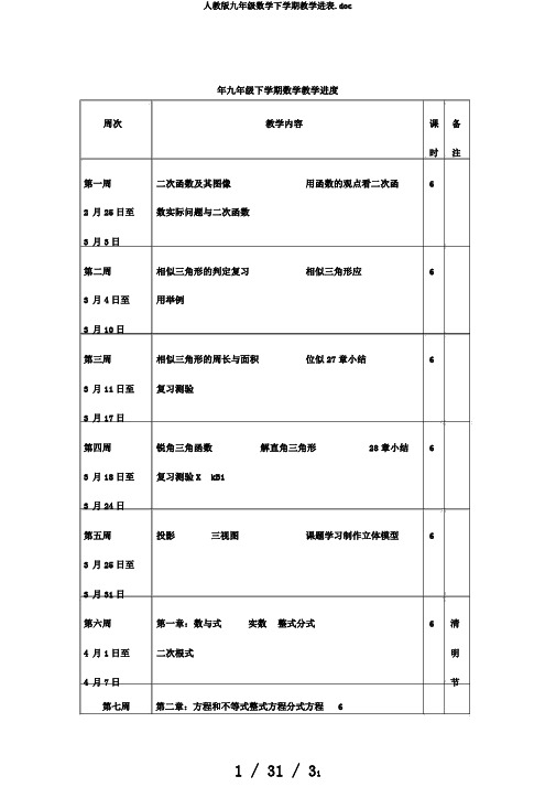 人教版九年级数学下学期教学进表.doc