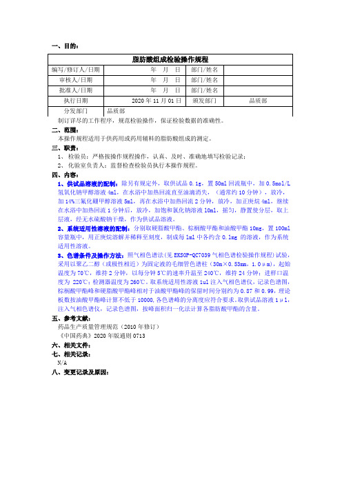 2020版《中国药典》脂肪酸组成检验操作规程