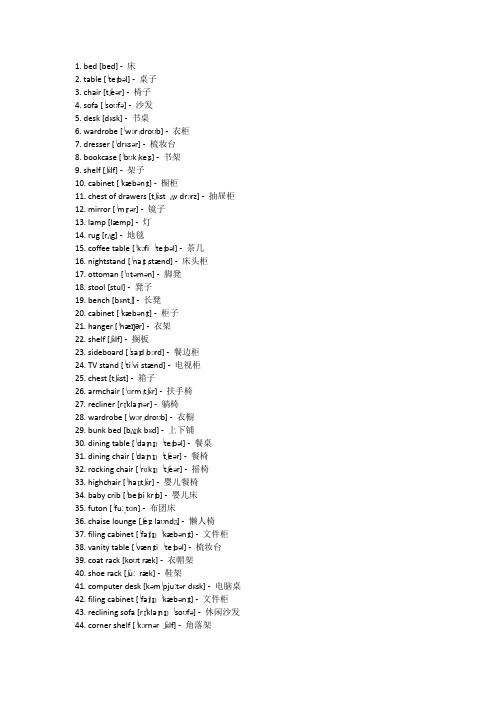 常见家具单词100个及音标