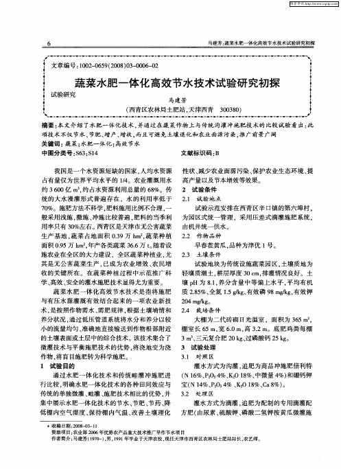 蔬菜水肥一体化高效节水技术试验研究初探