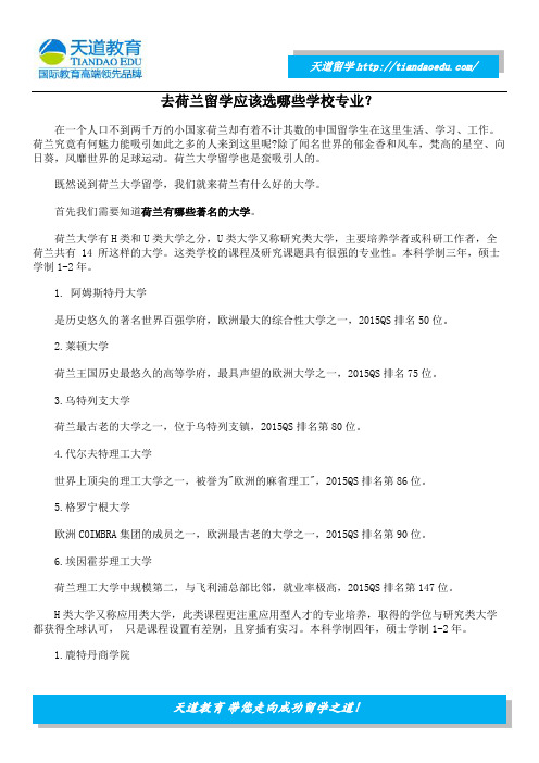 去荷兰留学应该选哪些学校专业？