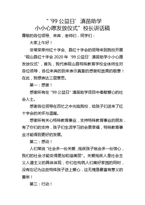 99公益日滇苗助学 校长讲话稿