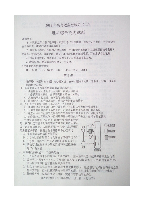 2018届山东省烟台市高三考前适应性练习(二)理科综合试题  图片版含答案