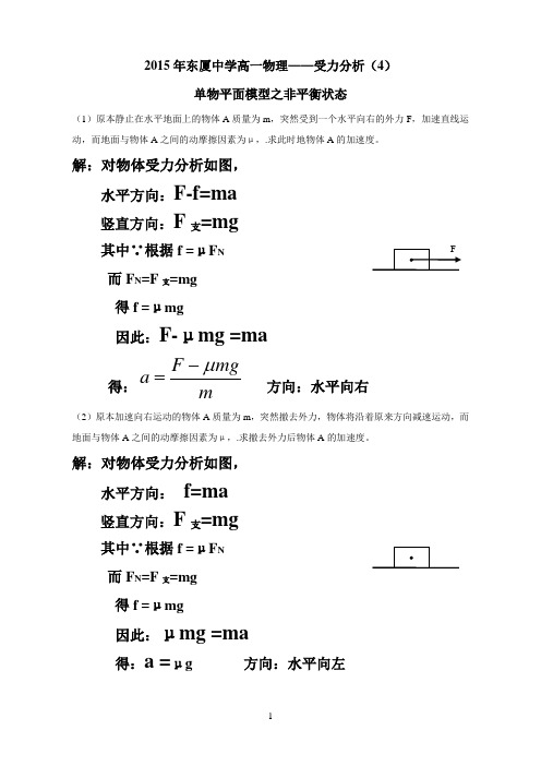 受力分析4-单物平面、斜面模型之非平衡状态