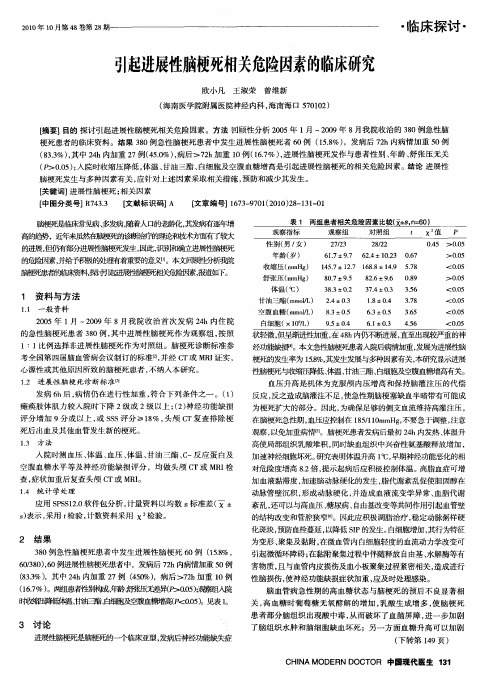 引起进展性脑梗死相关危险因素的临床研究