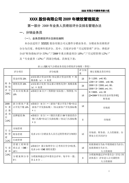 2009年绩效管理规定