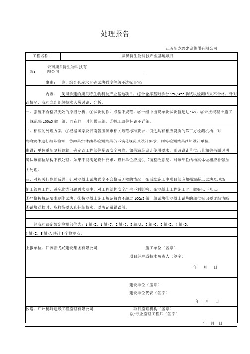 砼试块不合格处理报告