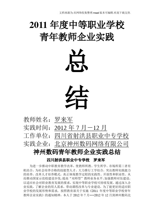 神州数码青年教师企业实践总结