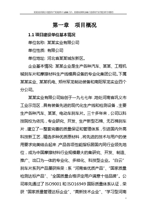 某刹车片项目专项节能报告