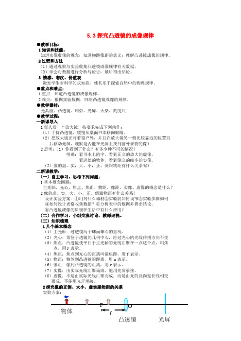 八年级物理上册5.3 探究凸透镜的成像规律教案 