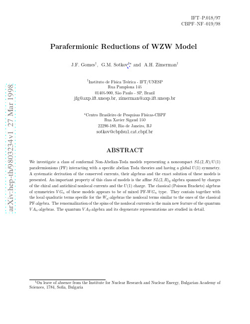 Parafermionic Reductions of WZW Model