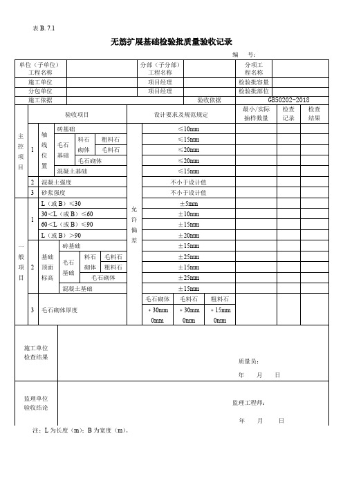 无筋扩展基础检验批质量验收记录