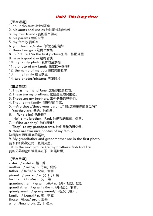 人教版英语七年级上册Unit2《This is my sister》知识点