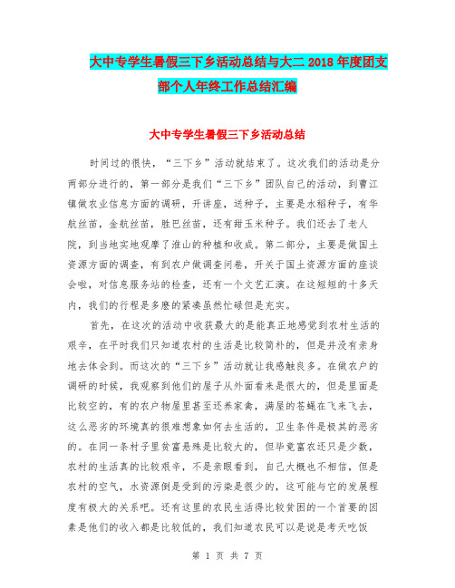 大中专学生暑假三下乡活动总结与大二2018年度团支部个人年终工作总结汇编.doc