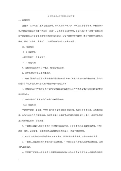 单位违规多占住房清退实施方案