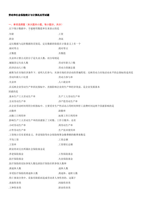 劳动和社会保险统计与计算机应用历年真题(至2013年01月)