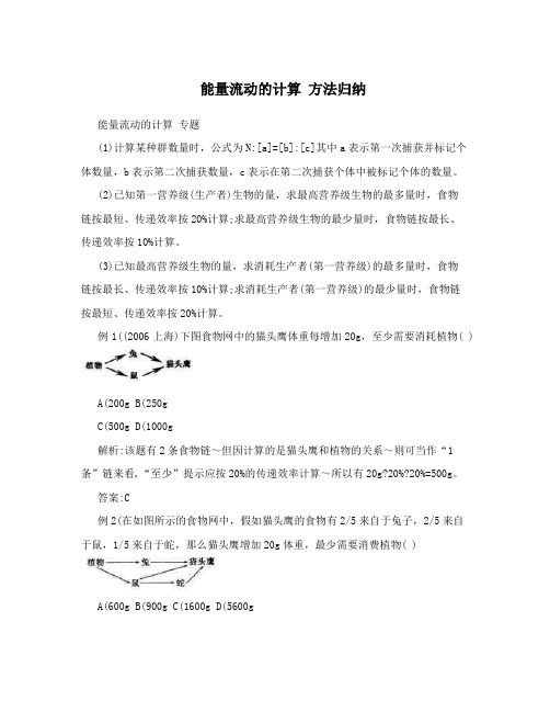 能量流动的计算方法归纳