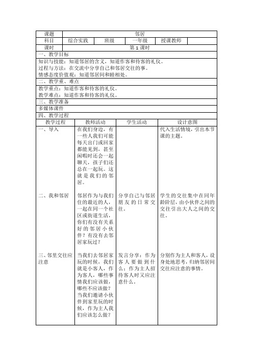 一年级综合实践《邻居》
