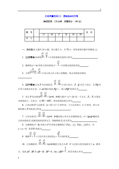 2018-2019学年高二数学选修2-1阶段质量检测(二) 圆锥曲线与方程 