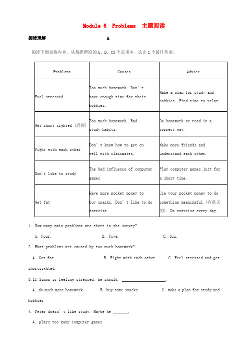 广西2020年秋九年级英语上册 Module 6 Problems主题阅读练习(无答案)(新版)外研版