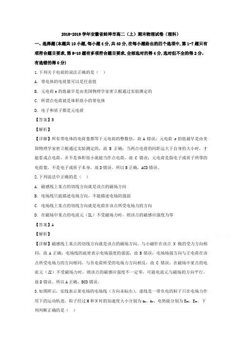 安徽省蚌埠市2018-2019学年高二上学期期末学业水平检测物理试题