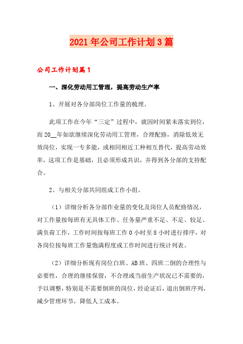 2021年公司工作计划3篇