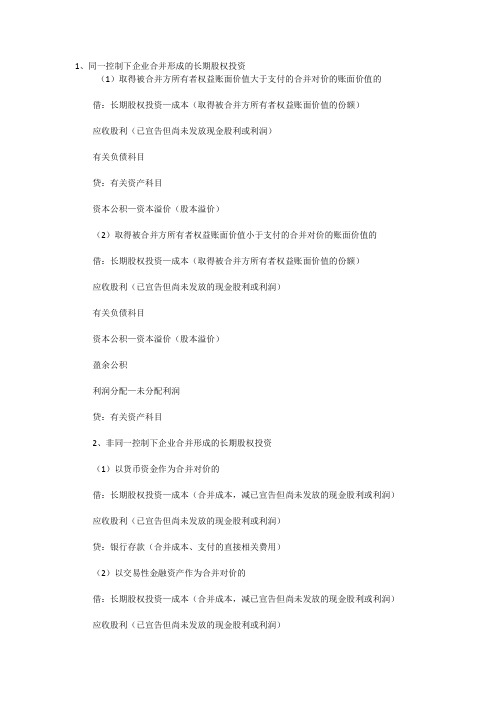 关于长期股权投资的会计分录