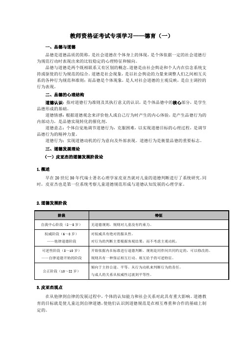 2018.11.19教师资格证考试专项学习——德育(一)