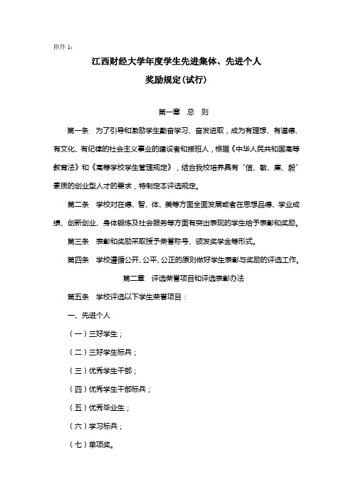 江西财经大学年度学生先进集体`先进个人