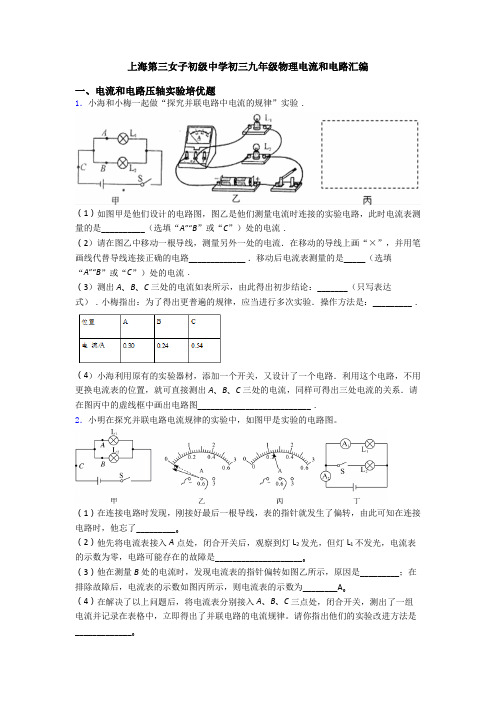 上海第三女子初级中学初三九年级物理电流和电路汇编