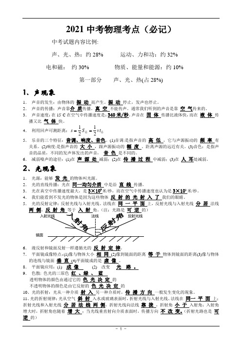 2021中考物理考点必记