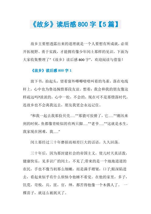《故乡》读后感800字【5篇】