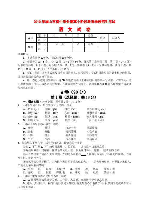 四川省眉山市真考真题语文试题