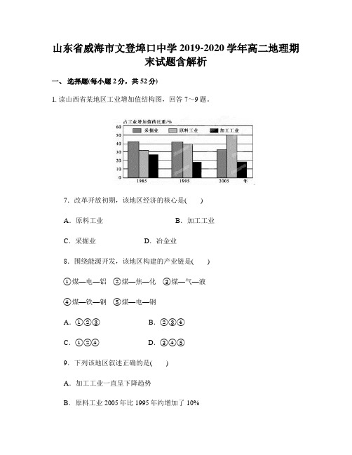 山东省威海市文登埠口中学2019-2020学年高二地理期末试题含解析