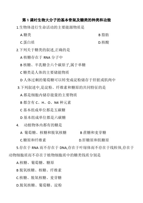 糖类脂质蛋白质基础练习