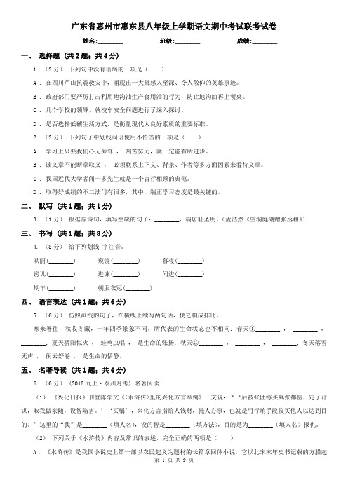 广东省惠州市惠东县八年级上学期语文期中考试联考试卷