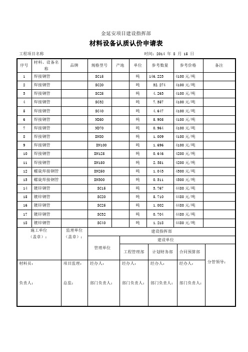 材料设备认质认价申请表doc