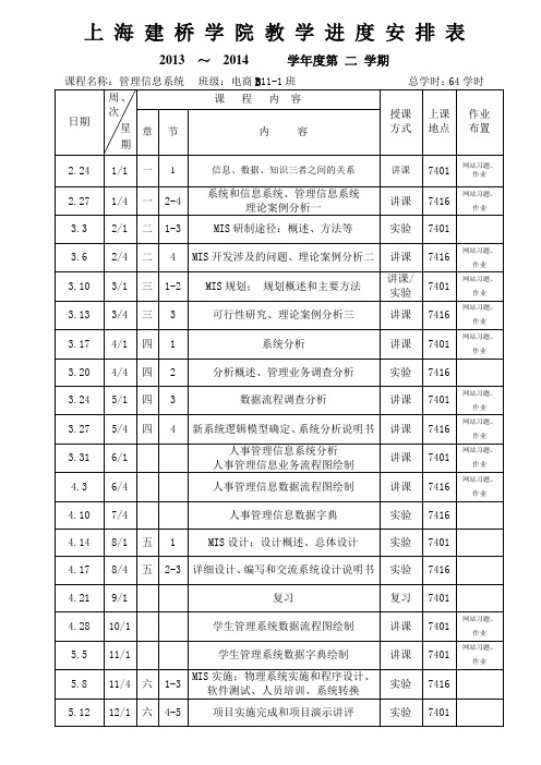 上海建桥学院教学进度安排表