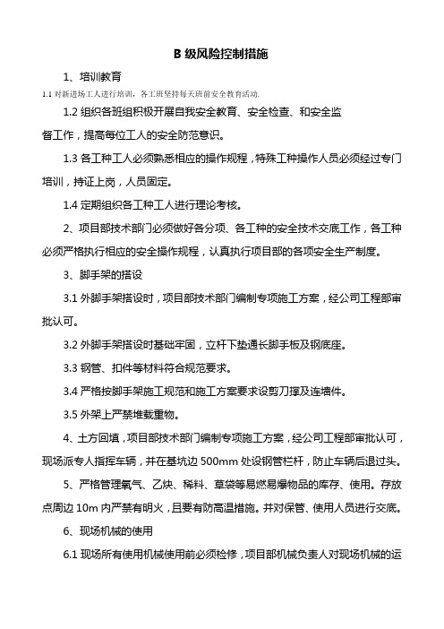 B级风险控制措施
