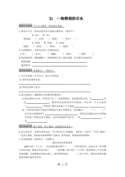 四年级上语文课课练-一块特别的石头_13-14语文S版
