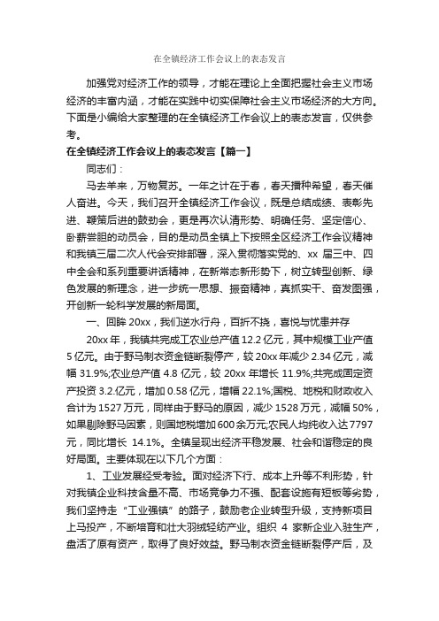 在全镇经济工作会议上的表态发言_乡镇街道_