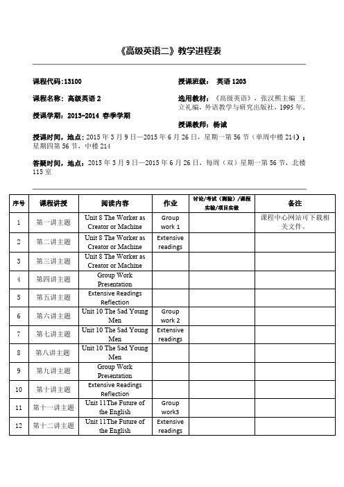 高级英语二教学进程表