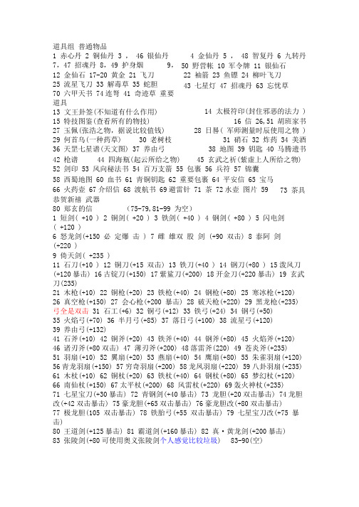 吞食天地2复刻版之物品代码(全)