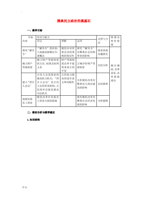 高中历史 雅典民主政治的奠基石 教案1 新人教版选修1