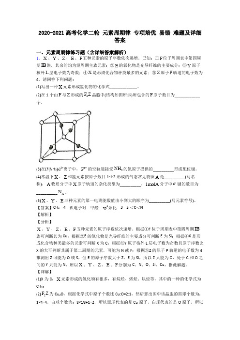 2020-2021高考化学二轮 元素周期律 专项培优 易错 难题及详细答案