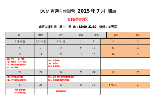 北京华尔思-OCM-直通车(北京知春路校区)-2015年课表